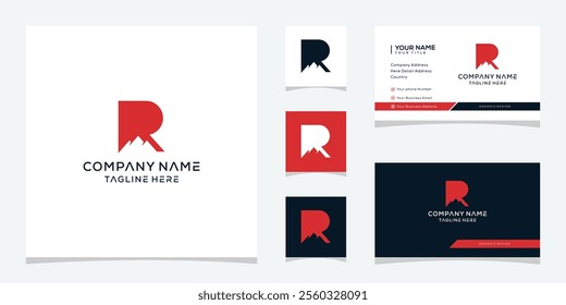 letter R mountain hill rock logo design, business card vector template