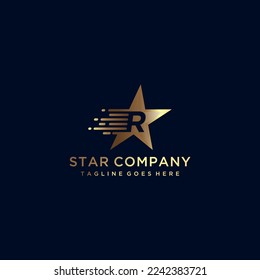Letter R moves with the star in gold color. Corporate branding identity 