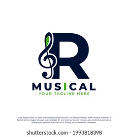 Letter R with Music Key Note Logo Design Element. Usable for Business, Musical, Entertainment, Record and Orchestra Logos