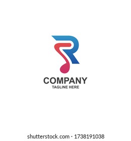 letter r with music logo design vector template