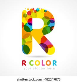 Letter R name logotype. Isolated colour emblem. Stained glass pattern graphic template. Multicolored bunch. Corporate soft branding identity. Vector mosaic texture, trendy modern fizzy bright label.
