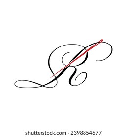 Letra R con plantilla de diseño de logotipo de aguja