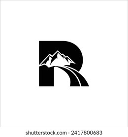 Letter R negative space mountain and track for outdoor gear business logo