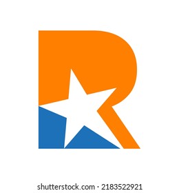 Letter R Negative Space Star Logo Vector Template. Minimal Star Symbol