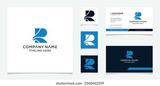 letter R ocean wave logo design, business card vector template