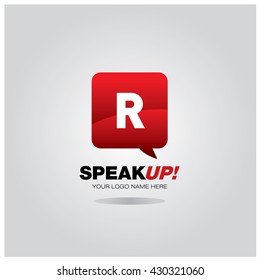 Letter R on bubble talk as an integrated communication. Design Template for the company and campaign activities