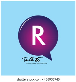 Letter R on bubble talk icon as an integrated communication. Design Template for the communication, commercial, technology, and campaign activities