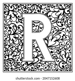 Buchstabe "R" auf weißem Hintergrund. Monogramm-Dekoration. Färben. Vektorgrafik
