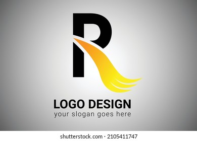 Letter R with Orange gradient color Elegant Minimalist Wing Design. Creative R letter Swoosh Icon Vector Illustration.