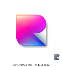 Letter R origami logo. Monogram look like color paper blank. 