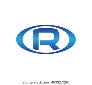Letter R oval logo design template blue