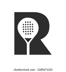 Letter R Padel Racket Logo Design Vector Template. Beach Table Tennis Club Symbol