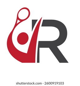 Letter R Padel Racket Logo Design. Paddle Symbol Beach Table Tennis Club Sign