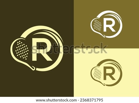 Letter R With Padel Racket Logo Design Vector Template. Beach Table Tennis Club Symbol. business, and company identity Photo stock © 