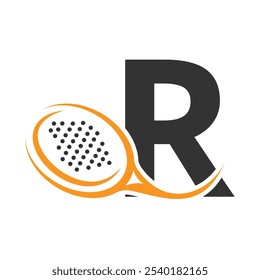 Letra R Con Plantilla De Vector De Diseño De Logotipo De Raqueta De Pádel. Beach Table Tennis Club Symbol. negocio, empresa e identidad