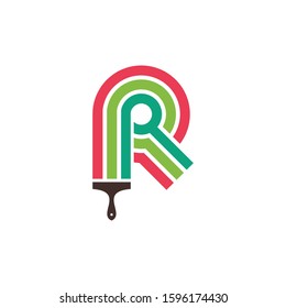 Letter R Paint Brush Logo Design. Home Building Decoration Icon Graphic. Digital Painting Profesional Vector.