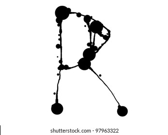 Letter R painted with blobs- Hand drawn vector ABC.