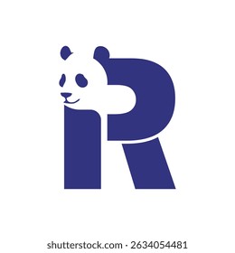 letter R with Panda head cute simple logo design
