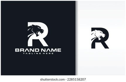 Letter R with panther head icon logo vector image