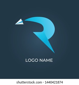 Letter "R" with paper plane logo isolated