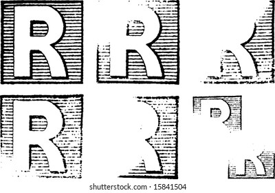 Letter R part of a complete alphabet of vintage rubber stamp letters