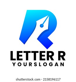 letter r pen gradient logo design template