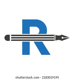 Letter R with Pencil Logo Design Concept for Art Designer Logotype Architects Logo Vector Template