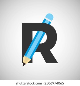 Letter R with pencil logo design template. Logo for education, student or corporate identity.