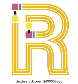 Letter 'R' in Pencil Vector Shape Isolated on White