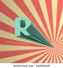 Letter R in perspective, retro graphic design, isometric font