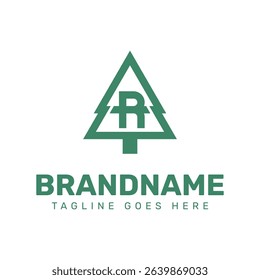 Letter R Pine Tree Logo, symbolizing nature, growth, and environmental harmony