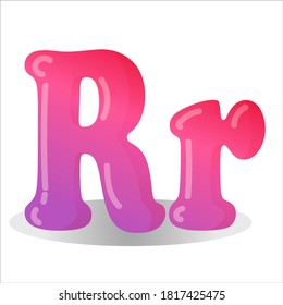Letter R pink color drawn cartoon style. Children's English alphabet. Vector illustration isolated on white background