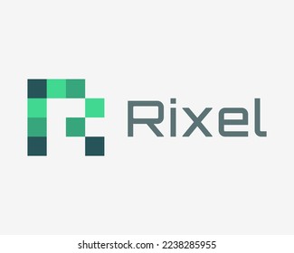 Letter R Pixel Digital 8Bit Technology Geometric Modern Abstract Monogram Icon Vector Logo Design