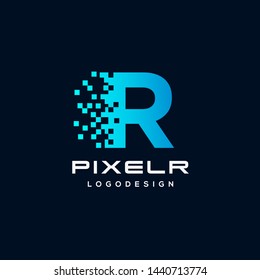 Letter R Pixel logo design template for technology
