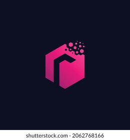 Letter R pixel logo hexagon for technology,  and business vector illustration
