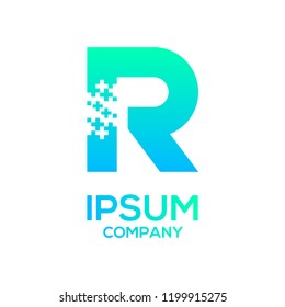 Letter R Pixel and Plus sign, Technology and digital, Medical healthcare hospital Logotype for your Corporate identity