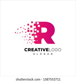 Letter R Pixel Red gradient Logo