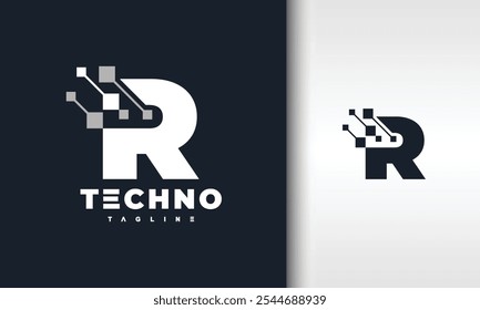 letter R pixel tech logo
