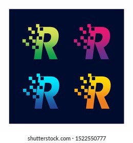 Letter R Pixel Technology Logo Design Vector Icon