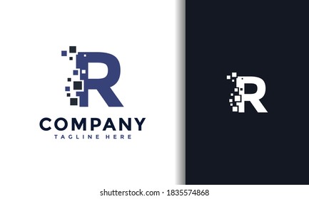 Letter R pixels tech logo