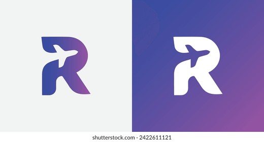 Letter R plane logo design vector icon. R initial logo monogram