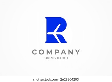 Letter R Plane Logo, letter R with plane in negative space inside, travel design template element, vector illustration