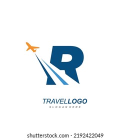 Buchstabe R mit flachem Logo, Vektorvorlage. Logo für Reisezeichen, Tourismus, Reiseplakate, Identität der Flugwege und Technologietransport