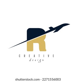 letter R with plane logo vector template. logo for travel label, tourism, journey posters, airways identity, and tech transportation