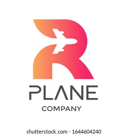 Letter R with plane vector logo. This design is modern and suitable for travel and transportation.