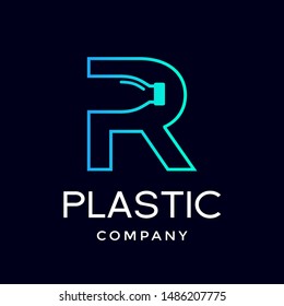 Letter R with plastic or bottle vector logo template. Suitable for ecology, drink, fresh water business.