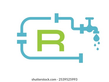 Letra R Plomero Logo Diseño Vector Plantilla Concepto Con Tubo Y Símbolo De Agua