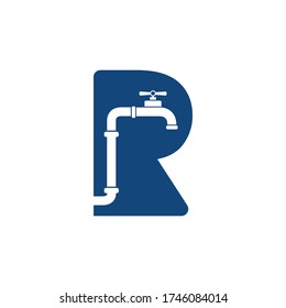 Letter R plumber service repair logo with faucet in negative space logo design vector