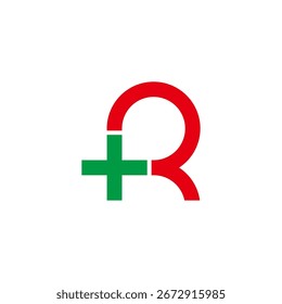 Letra R Plus bucle médico Pin Localización Logo Vector 