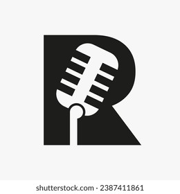 Letter R Podcast Logo. Music Symbol Vector Template